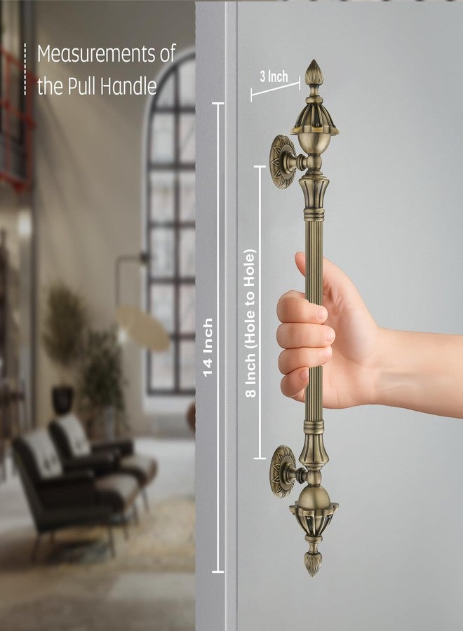 LAPO Pull Handle Lotus Design | 14 Inch Size | Zinc Alloy Antique Finish | Hole to Hole 8 Inch | Durable & Stylish | Elegant Look for Main Doors | Pack of 1 | Rust-Resistant | 3-Year Warranty - Image 2